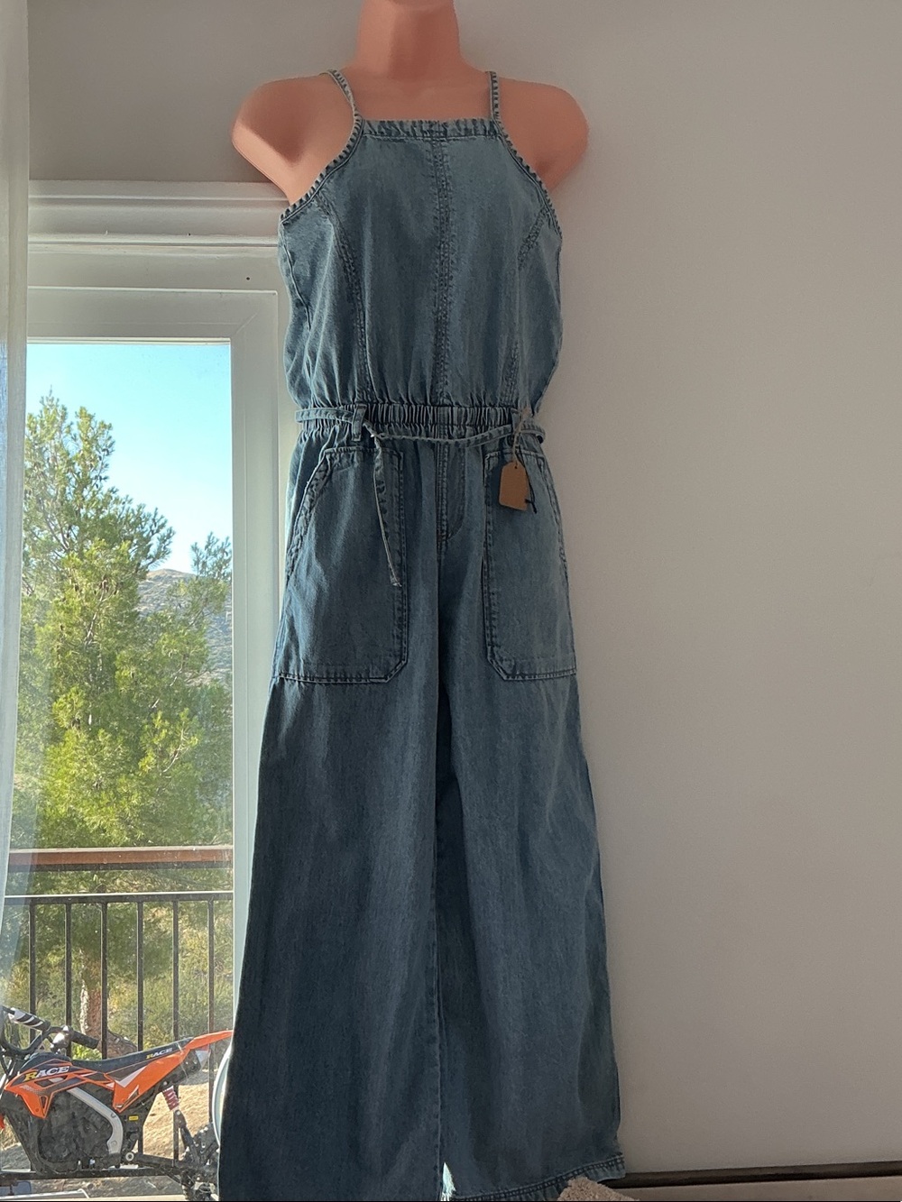 Zara Denim Wide-Leg Jumpsuit with Pockets